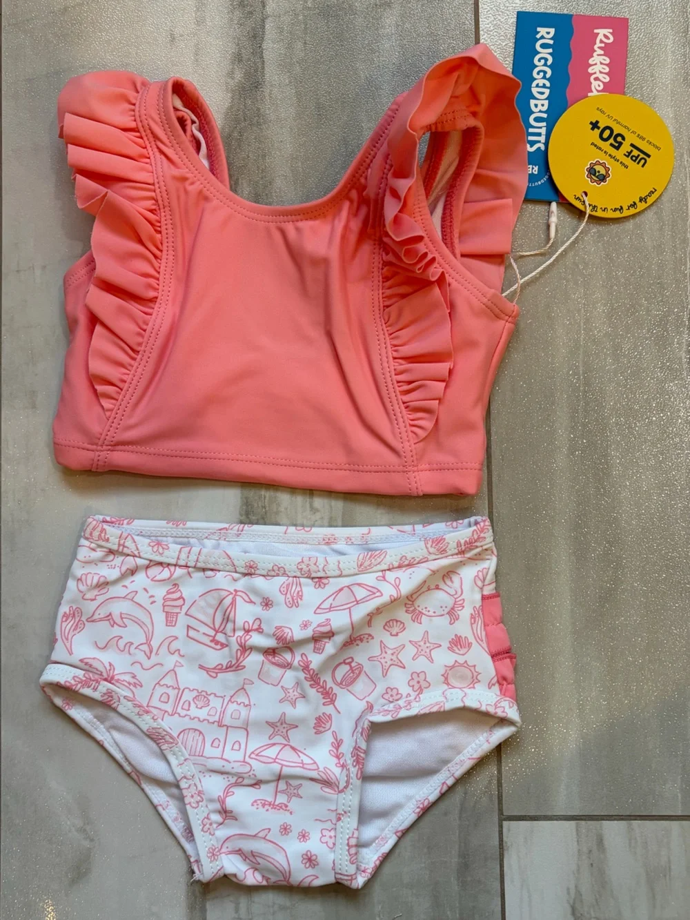 NWT RuffleButts Colorful By The Seaside Ruffled Bow Tankini Bikini Girls 3-6M